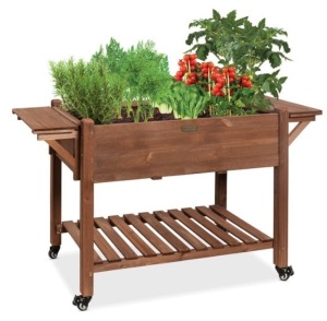 Pre-Stained Mobile Raised Garden Bed Elevated Wood Planter Stand 57x20x33in