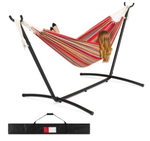 2-Person Brazilian-Style Double Hammock w/ Carrying Bag and Steel Stand, Sangria