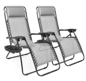 Set of 2 Adjustable Zero Gravity Patio Chair Recliners w/ Cup Holders, Ice Gray