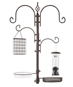 4-Hook Bird Feeding Station, Steel Feeder Stand w/ 2 Bird Feeders - 91in, Bronze