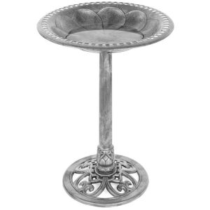 Vintage Outdoor Garden Bird Bath w/ Fleur-de-Lis Accents