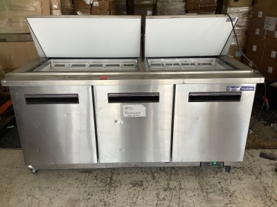 Central Exclusive Mega-Top Sandwich/Salad Prep Table - Three Door, 72"W, Model 69K-138HC, Salvage