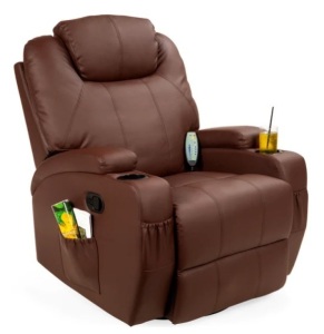Faux Leather Swivel Glider Massage Recliner Chair w/ Remote Control, 5 Modes, Appears New