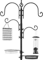 Bird Feeding Station, 6-Hook Steel Multi-Feeder Stand w/ 4 Feeders - 89in
