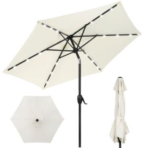 Outdoor Solar Patio Umbrella w/ Push Button Tilt, Crank Lift - 7.5ft