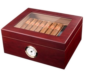 Mantello 25-50 Cigar Desktop Humidor w/ Glass Top, Appears New, Retail 39.99