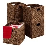 Set of 5 Collapsible Hyacinth Storage Baskets w/ Inserts,10.5x10.5in