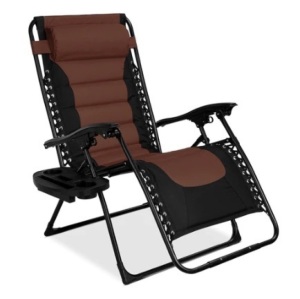 Oversized Padded Zero Gravity Chair, Folding Recliner w/ Headrest, Side Tray, Brown/Black