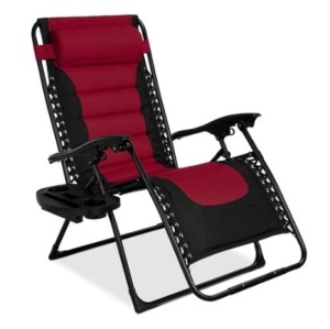 Oversized Padded Zero Gravity Chair, Folding Recliner w/ Headrest, Side Tray, Burgundy