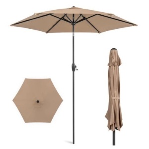 Outdoor Market Patio Umbrella w/ Push Button Tilt, Crank Lift - 7.5ft, Tan