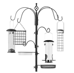 Bird Feeding Station, 6-Hook Steel Multi-Feeder Stand w/ 4 Feeders - 89in