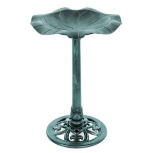 Lily Leaf Pedestal Bird Bath Decoration Accent w/ Floral Accents, Green