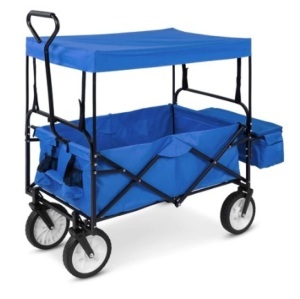 Utility Wagon Cart w/ Folding Design, 2 Cup Holders, Removable Canopy, Blue, Appears New