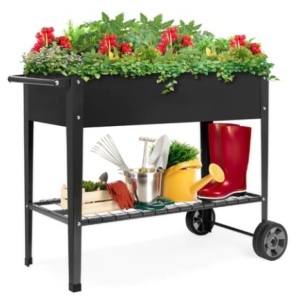 Elevated Metal Garden Bed for Backyard w/ Wheels, Shelf, Appears New