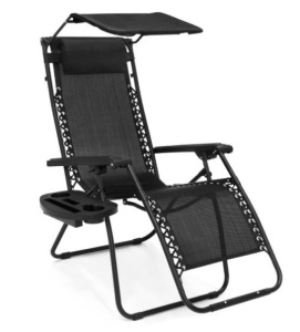 Folding Zero Gravity Recliner Patio Lounge Chair w/ Canopy, Side Tray, Black