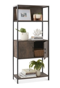 Storage Bookshelf for Living Room, Walkway w/ Cabinet, Elevated Design, Dark Walnut