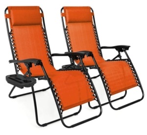 Set of 2 Adjustable Zero Gravity Patio Chair Recliners w/ Cup Holders, Burnt Orange