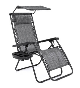 Folding Zero Gravity Recliner Patio Lounge Chair w/ Canopy, Side Tray, Gray