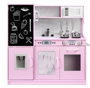 Pretend Play Kitchen Wooden Toy Set for Kids with 11 Accessories, Pink