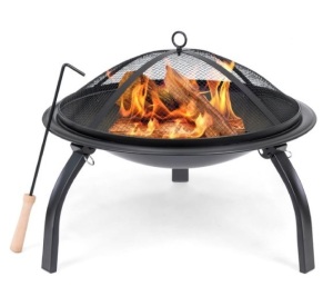 22in Fire Pit Bowl w/ Mesh Cover, Poker