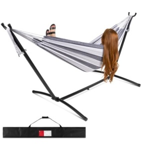 2-Person Brazilian-Style Double Hammock w/ Carrying Bag and Steel Stand, Appears New