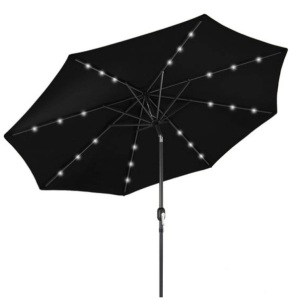 Solar LED Lighted Patio Umbrella w/ Tilt Adjustment, UV-Resistance - 10ft, Black