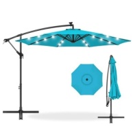 Solar LED Offset Hanging Patio Umbrella w/ Crank Tilt Adjustment - 10ft, Appears New