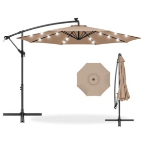 Solar LED Offset Hanging Patio Umbrella w/ Crank Tilt Adjustment - 10ft, Appears New