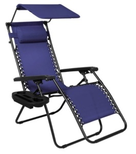 Folding Zero Gravity Recliner Patio Lounge Chair w/ Canopy, Side Tray, Navy Blue