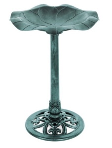 Lily Leaf Pedestal Bird Bath Decoration Accent w/ Floral Accents, Green