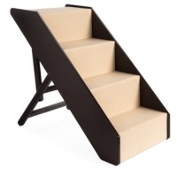 Foldable Adjustable, Non-Slip Wide Wooden Carpeted Pet Step Stairs, 4 Step