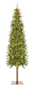 Pre-Lit Artificial Alpine Slim Pencil Christmas Tree w/ LED Lights, Stand, 6ft