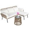 Rope Woven Sectional, L-Shape Sofa Set w/ Detachable Lounger, Table