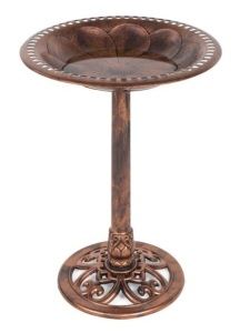 Vintage Outdoor Garden Bird Bath w/ Fleur-de-Lis Accents, Copper