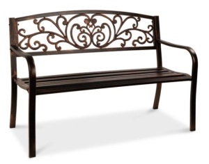 Steel Bench for Outdoor, Patio, Garden w/ Floral Design - 50in, Brown