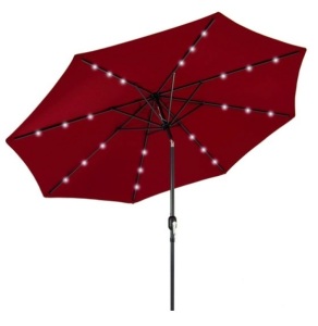 Solar LED Lighted Patio Umbrella w/ Tilt Adjustment, UV-Resistance - 10ft, Red