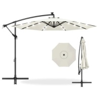Solar LED Offset Hanging Patio Umbrella w/ Crank Tilt Adjustment - 10ft, Ecommerce Return/Box Damaged