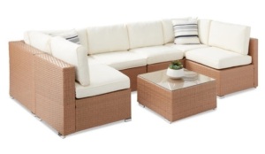 7-Piece Modular Wicker Sectional Conversation Set w/ 2 Pillows, Cover, Natural/Ivory