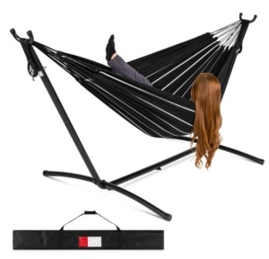 2-Person Brazilian-Style Double Hammock w/ Carrying Bag and Steel Stand, Onyx