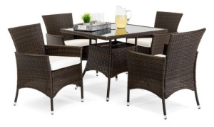 5-Piece Wicker Patio Dining Table Set w/ 4 Chairs, Cream