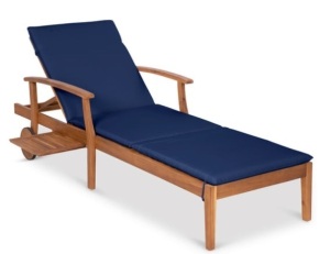 Adjustable Acacia Wood Chaise Lounge Chair w/ Side Table, Wheels - 79x26in, Navy Blue