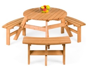 6-Person Circular Wooden Picnic Table w/ Benches