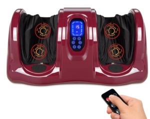 Therapeutic Foot Massager w/ High Intensity Rollers, Remote, 3 Modes, Burgundy