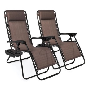 Set of 2 Adjustable Zero Gravity Patio Chair Recliners w/ Cup Holders,NEW