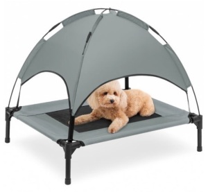 Elevated Cooling Dog Bed, Outdoor Pet Cot w/ Canopy, Carry Bag - 30in, Gray