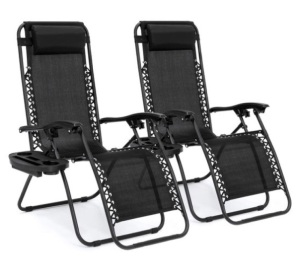 Set of 2 Adjustable Zero Gravity Patio Chair Recliners w/ Cup Holders, Black