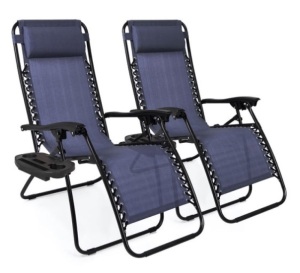 Set of 2 Adjustable Zero Gravity Patio Chair Recliners w/ Cup Holders, Blue