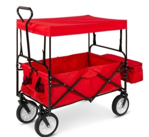 Utility Wagon Cart w/ Folding Design, 2 Cup Holders, Removable Canopy, Red