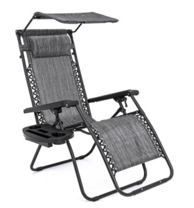 Folding Zero Gravity Recliner Patio Lounge Chair w/ Canopy, Side Tray, Gray