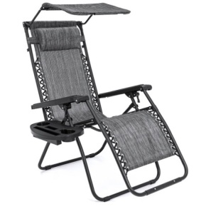 Folding Zero Gravity Recliner Patio Lounge Chair w/ Canopy, Side Tray, Gray